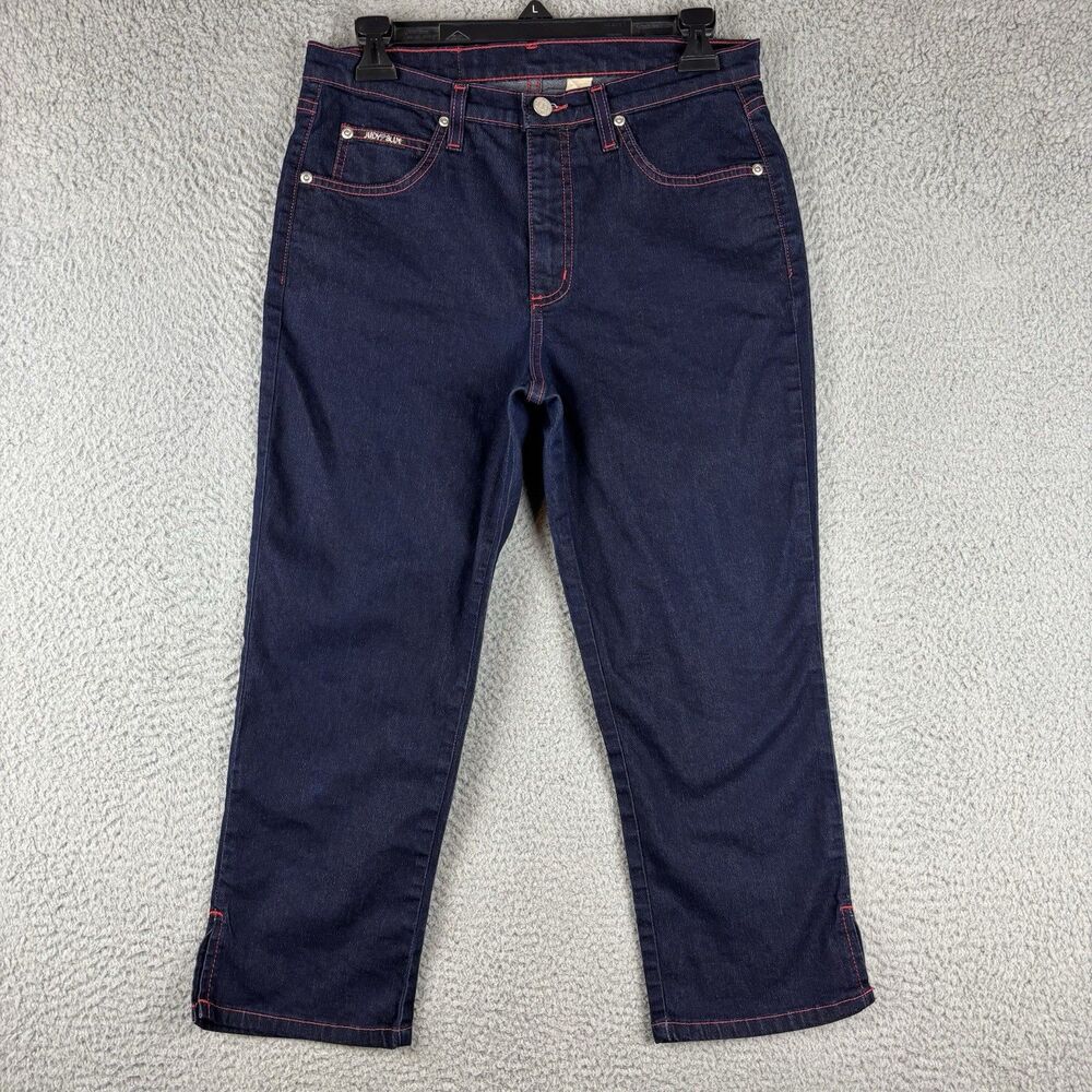 Judy Blue Jeans Women's Waist 29.5” Length 22” Dark Wash USA Made Pink Stitches